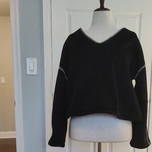 Black V-Neck Fleece Top